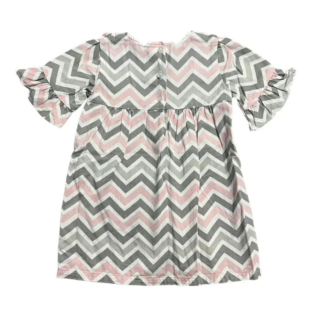 Southern Sunshine Kids 2T Pink & Grey Chevron Ruffle Dress